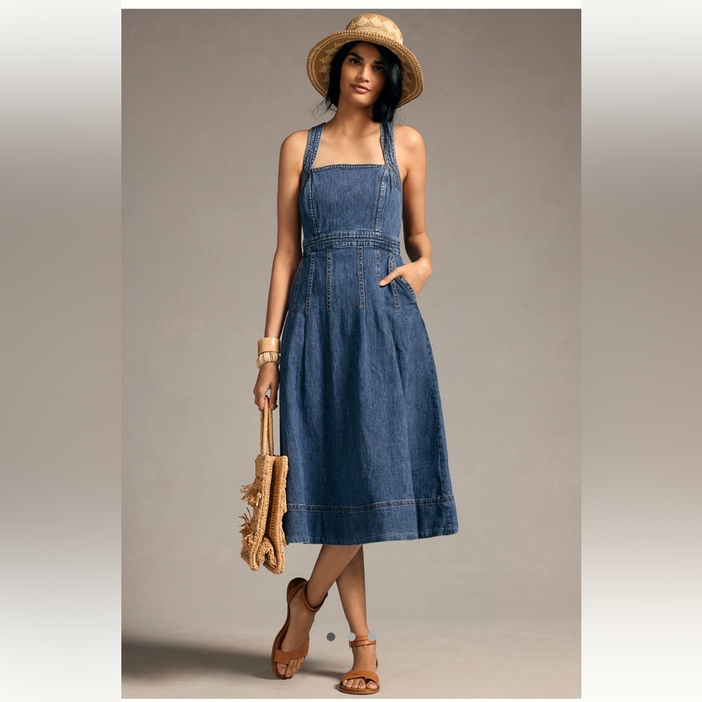 Anthropologie Pilcro Denim Square-Neck Midi Dress